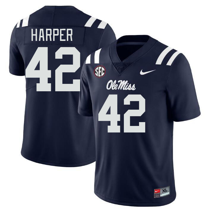 Men #42 Jack Harper Ole Miss Rebels College Football Jerseys Stitched-Navy